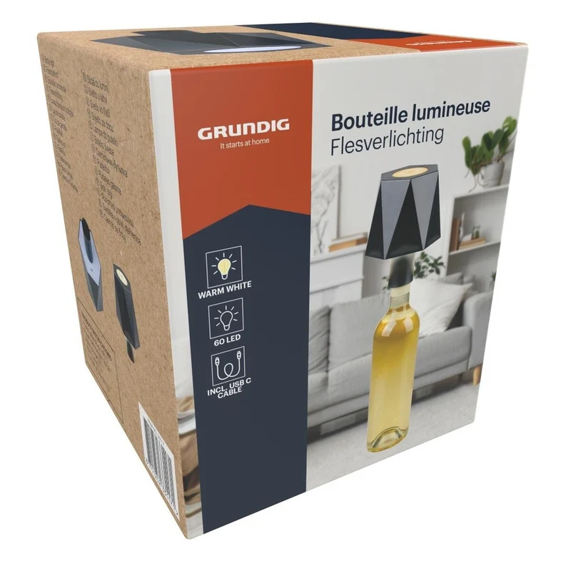 Oppladbart LED-flaskelys 60LED Hvit eller Sort | Grundig