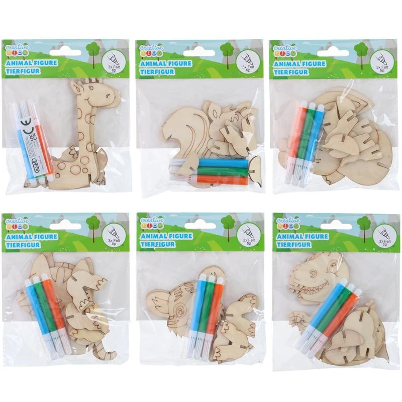 3D Dyrefigurer i Tre 2pk | Kreativt hobbysett | 6 ulike