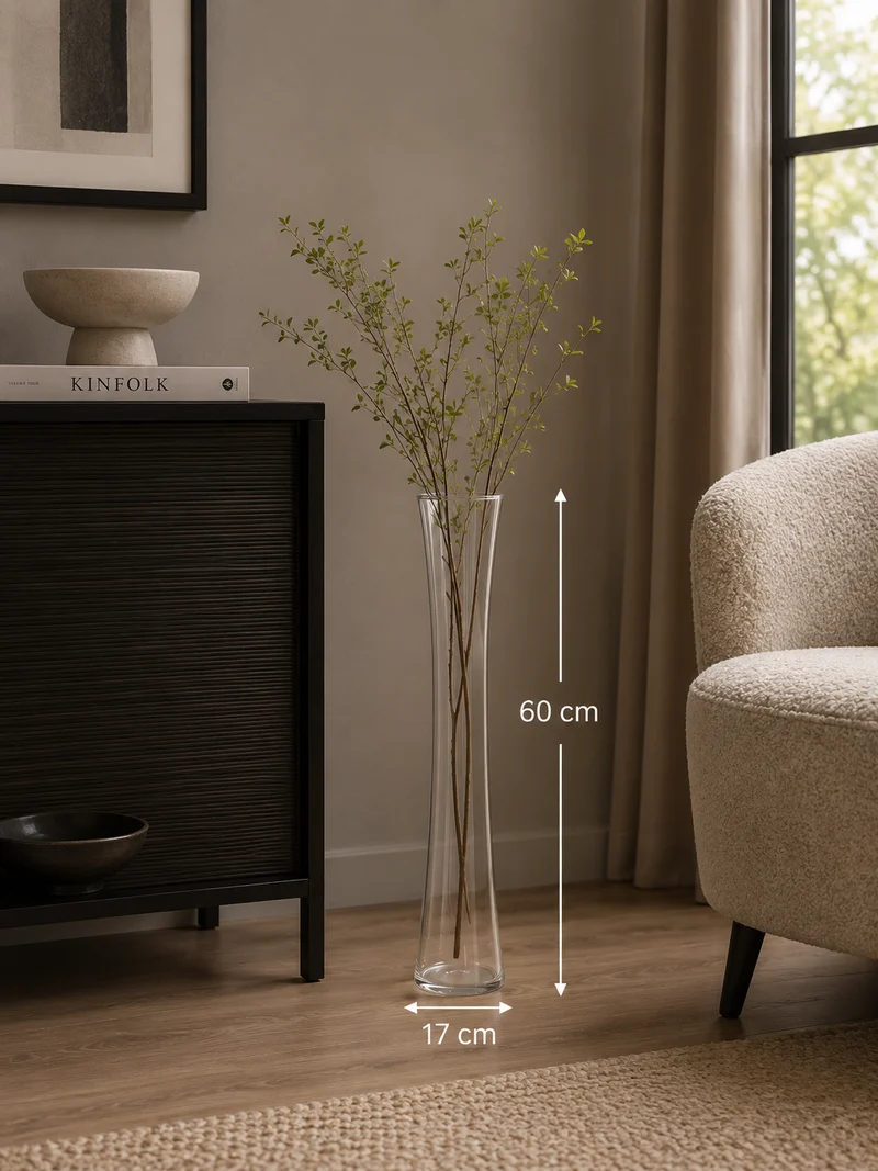 Glassvase 60 cm høy, diameter 17 cm