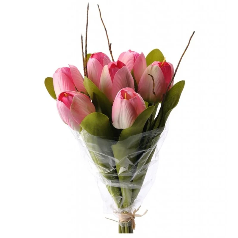 Kunstig Tulipanbukett 30 cm rosa og hvit