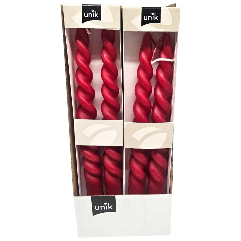 Unik Tvinnede Julelys Rød 24cm 12x2pk | Storpakk 24 Lys
