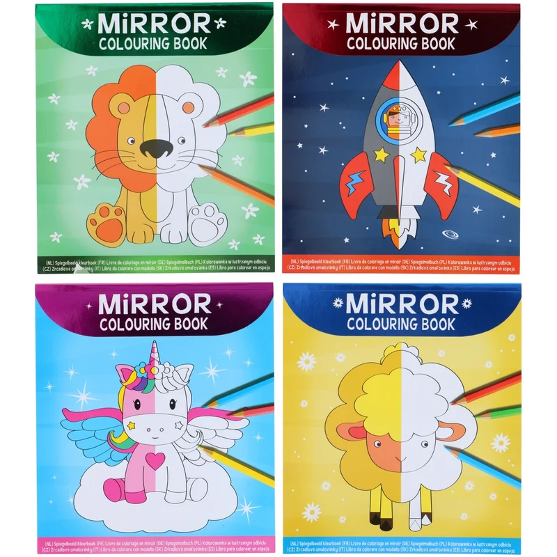 Speilbilde fargeleggingsbok | 4 motiver