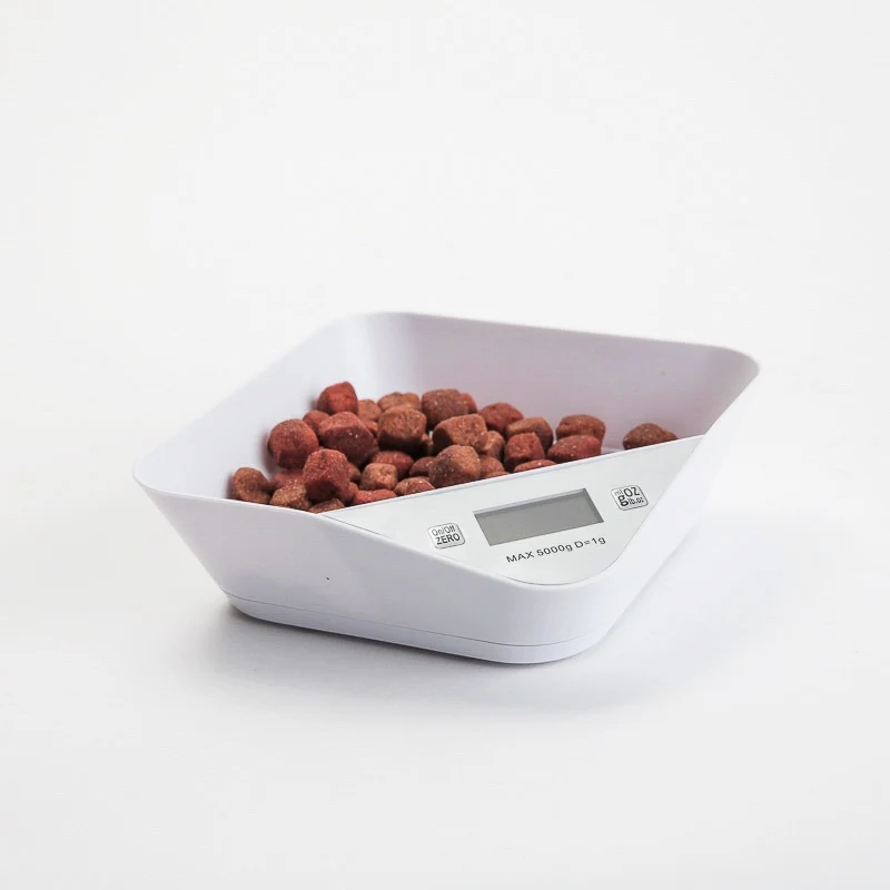 Matskål med vekt og digital display, 1 l / 5 kg – hvit