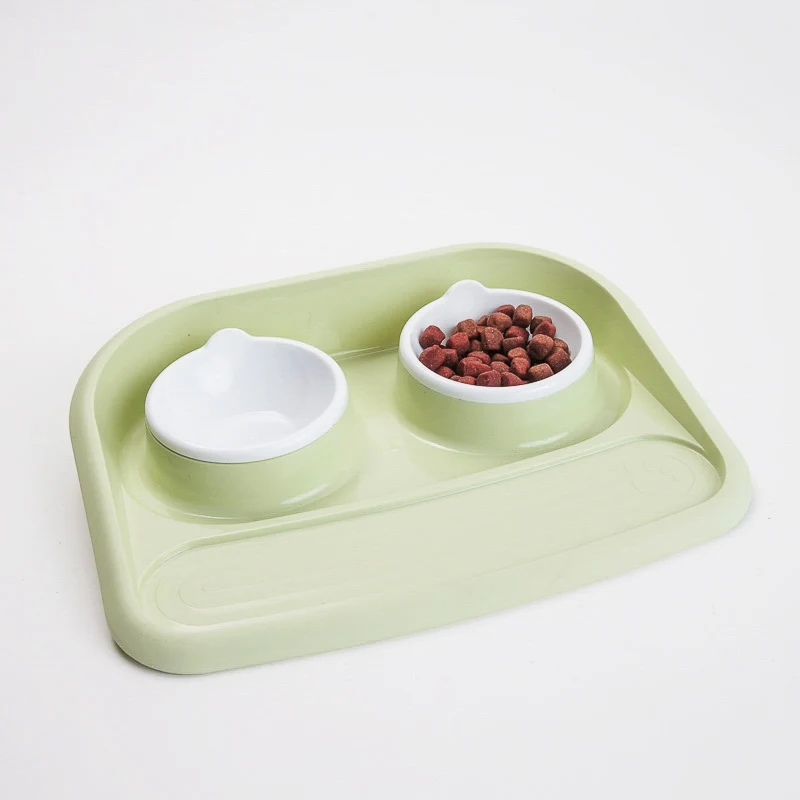 Dobbel mat- og vannskål i PP-plast til hund og katt, Ø13 × H4 cm, grønn