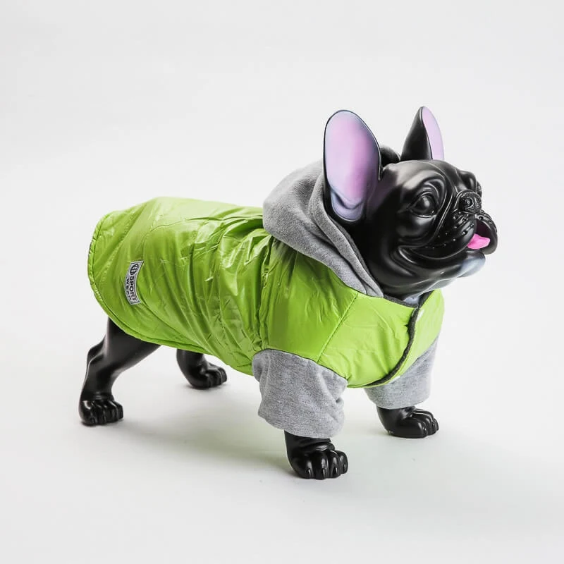 Hundejakke med hette, S–XL – flere farger (grønn/rød)