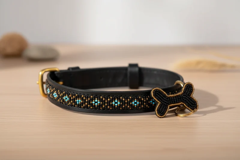 Kampuni Perle Hundehalsbånd - Håndlaget Okseskinn fra Kenya - 61 x 2 cm