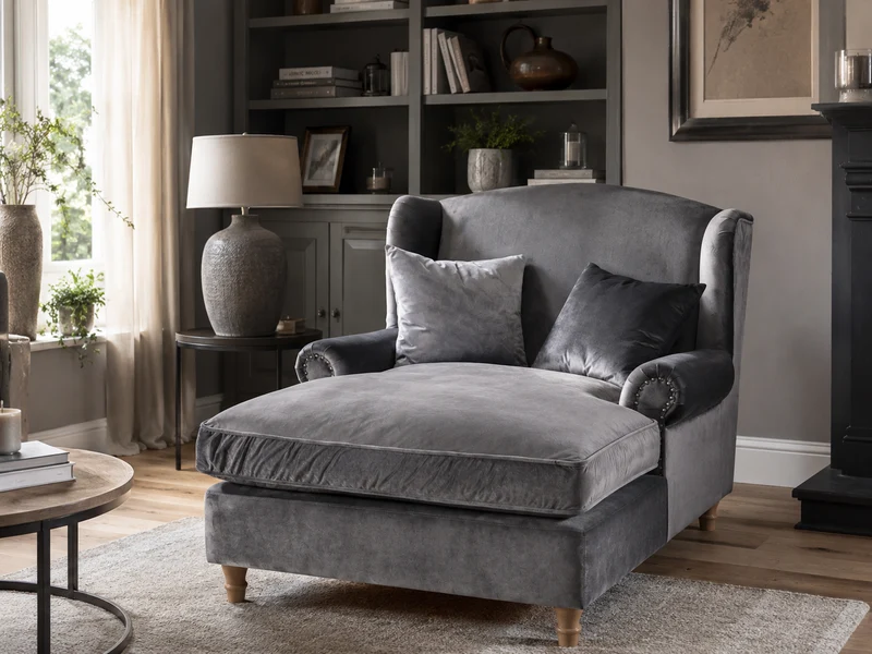 Martinsen 1,5 sofa - Grå\blå velour fløyel