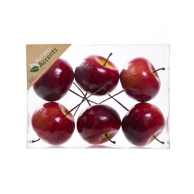 Röda äpplen med wire, dia 6 cm, 6-pack