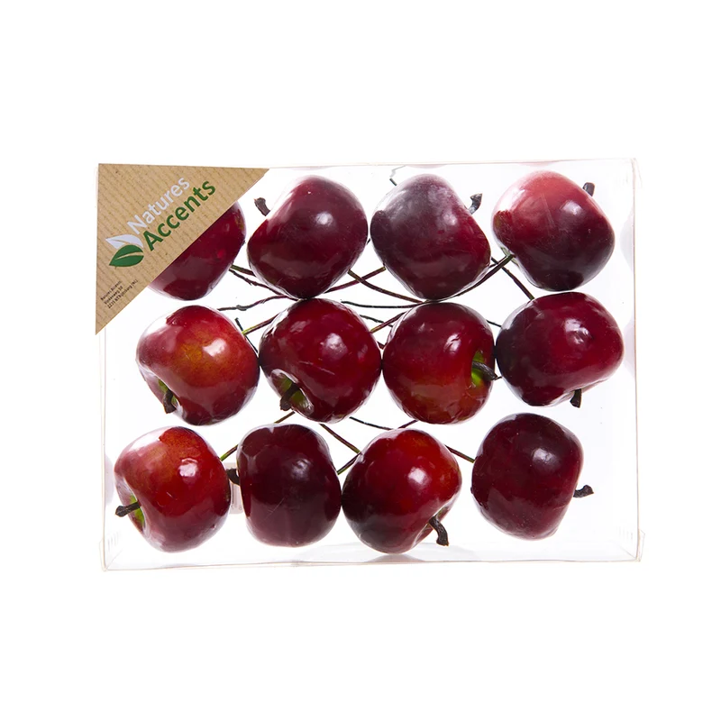 Röda äpplen med tråd 4 cm i dia 12-pack