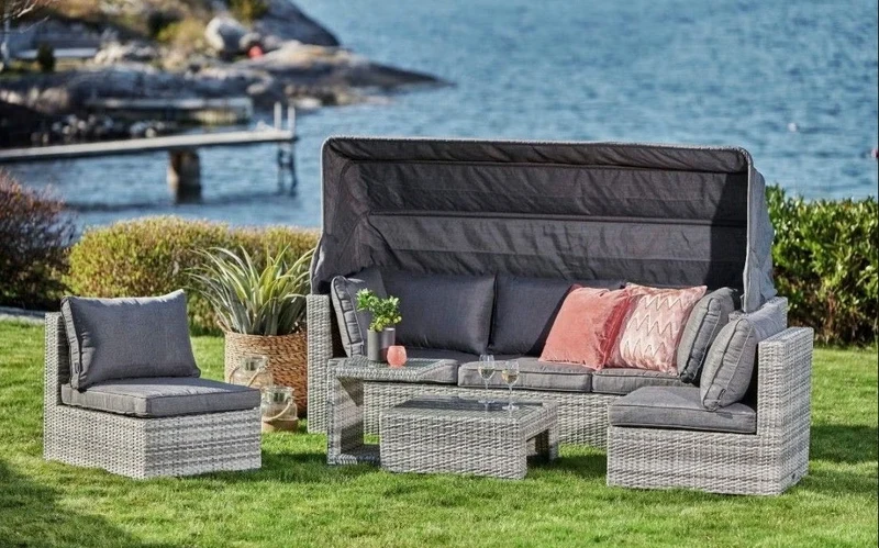 Easy Living Faros Loungesett – 6-personers sofagruppe med justerbart tak