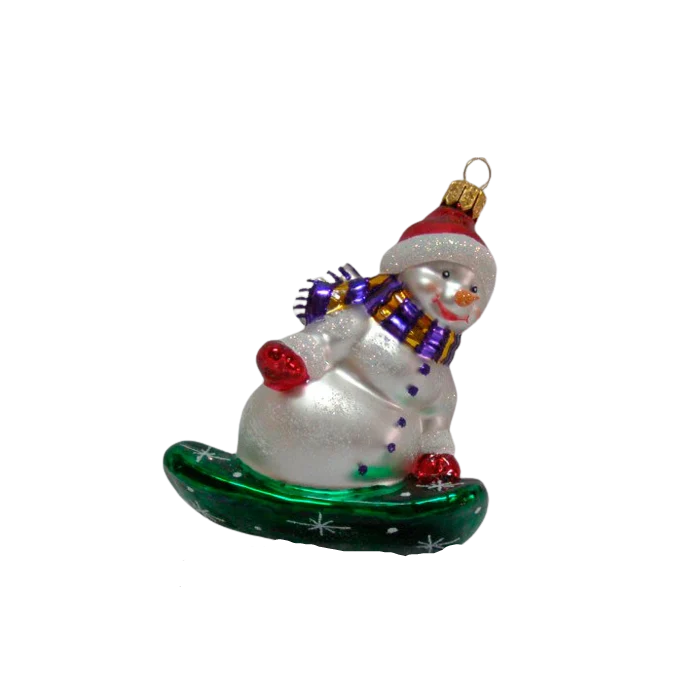 Julgranskula Snögubbe på snowboard