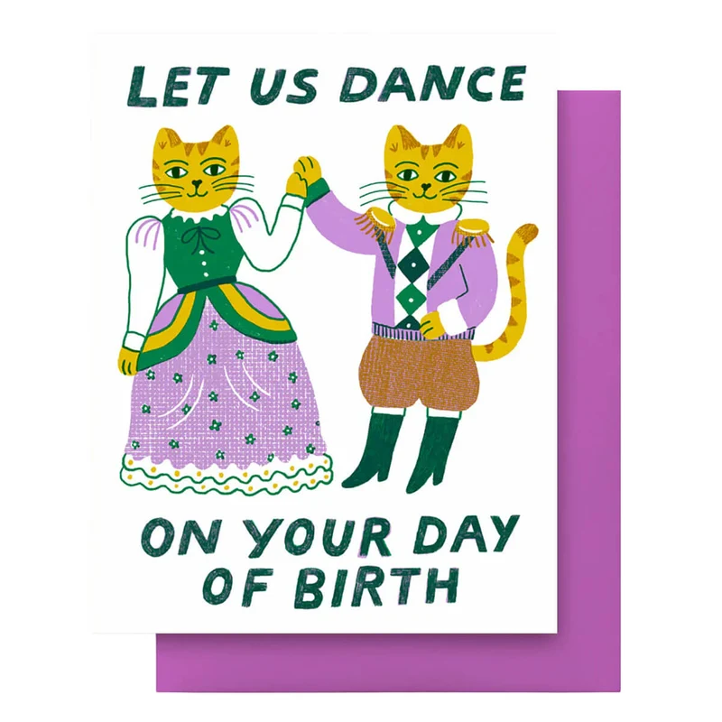 Bday Cat Dance Greetings Card by Hammerpress