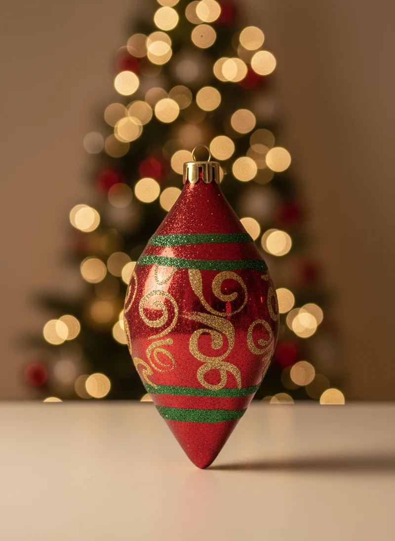 Julekuler pæreformet med gulldekorasjon 10 cm - 3pk