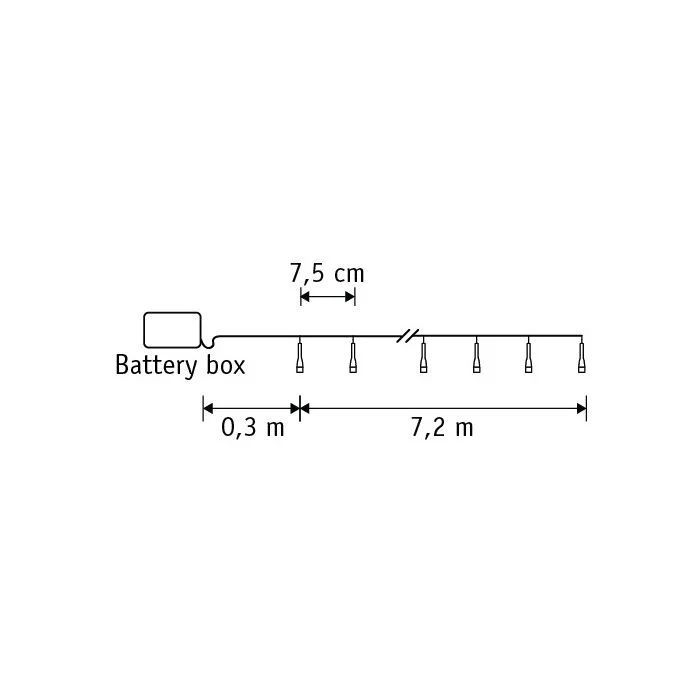 Ljusslinga 96 LED klassisk vit 7,2 m batterilåda med timer