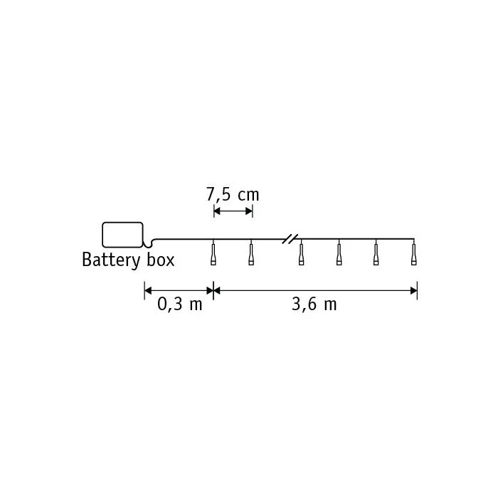 Ljusslinga 48 LED klassisk vit 3,6 m batterilåda med timer