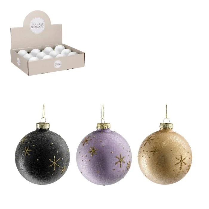 Julkula med guldglitter snöflingor 8 cm i dia