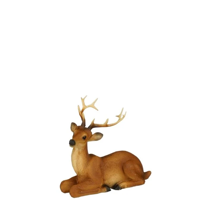 Liggande rådjur med horn 13 cm hög