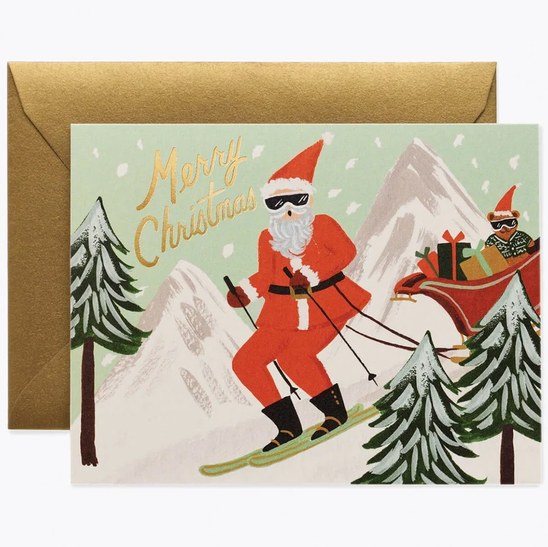 Skiing Santa Christmas Greetings Card By Rifle Paper Co.