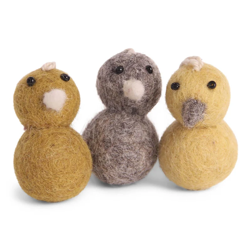 Round Mini Chickens Hanging Decorations in Yellow (Set Of 3) by Gry & Sif