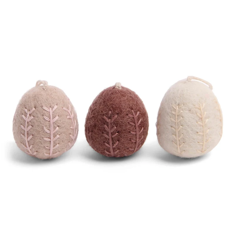 Eggs with Embroidery Hanging Decorations in Rose (Set Of 3) by Gry & Sif