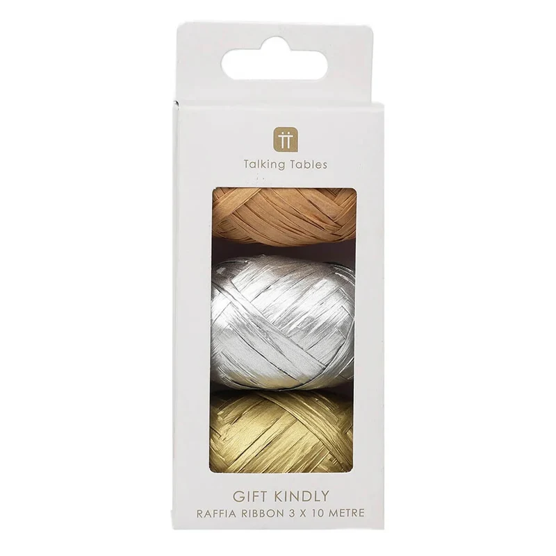 Gold, Silver & Kraft Raffia Ribbon by Talking Tables