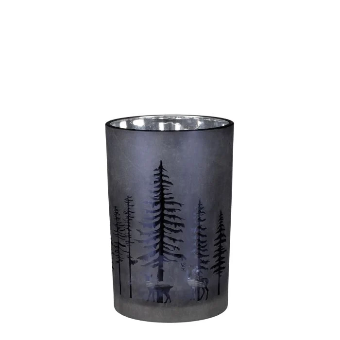 Värmeljushållare skog och djur svart 18 cm hög