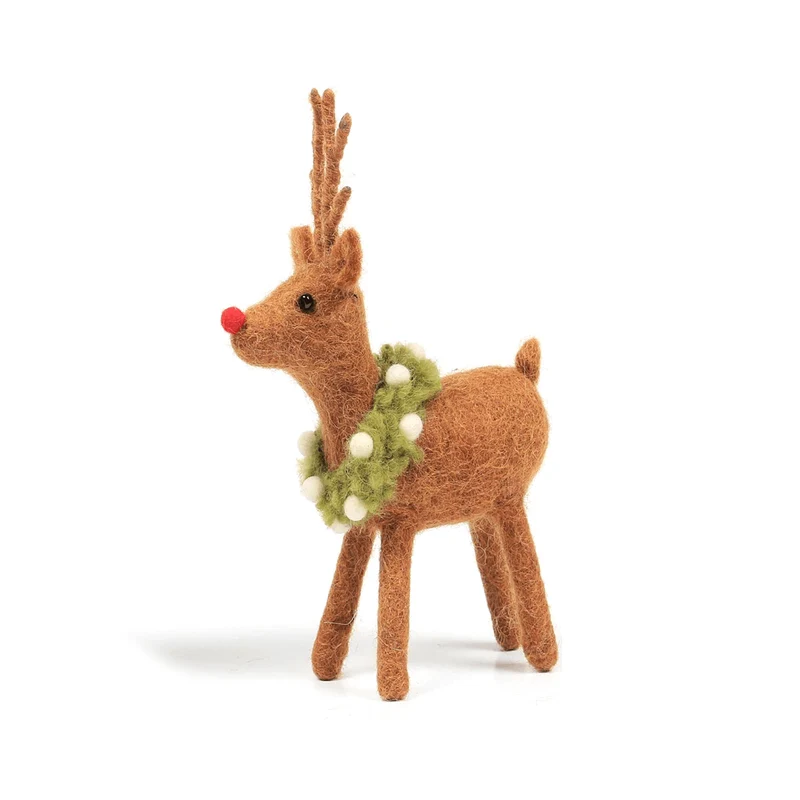 Reindeer with Wreath Felt Hanging Christmas Decorations by Amica