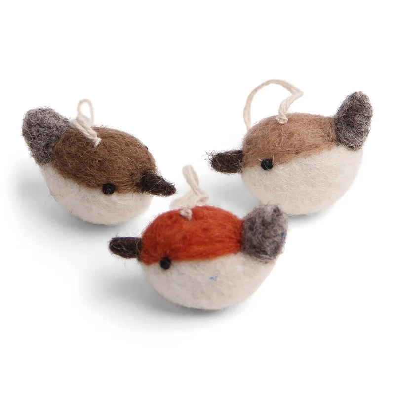 Birds Hanging Decorations in Brown (Set Of 3) by Gry & Sif