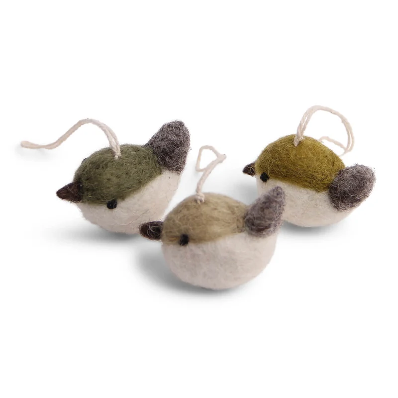 Birds Hanging Decorations in Green (Set Of 3) by Gry & Sif