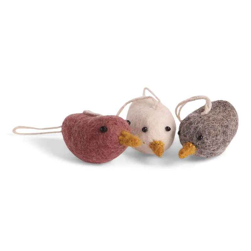 Mini Birds Hanging Decorations in Red (Set Of 3) by Gry & Sif