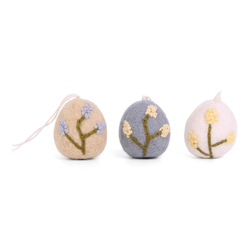 Eggs with Embroidery Heather Hanging Decoration (Set Of 3) by Gry & Sif