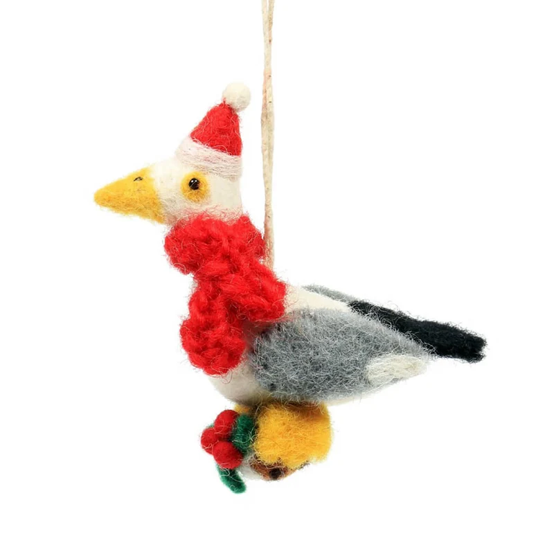 Mini Seagull With Christmas Pudding Hanging Decoration by Amica