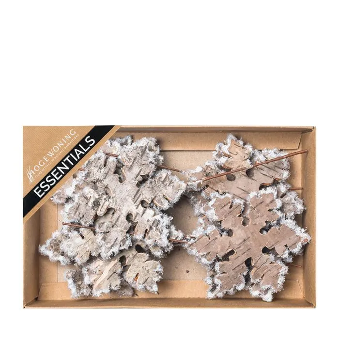 Snöflingor av björkträ på tråd 8 cm