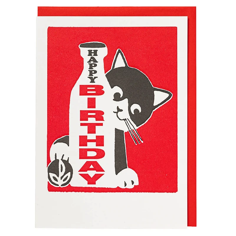Cat Milk Bottle Birthday Greetings Card by Archivist Gallery