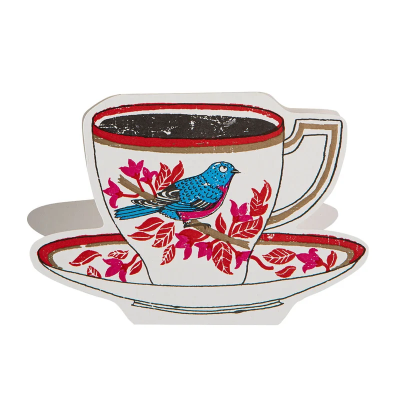 Birdy Tea Cup Greetings Card by Archivist Gallery