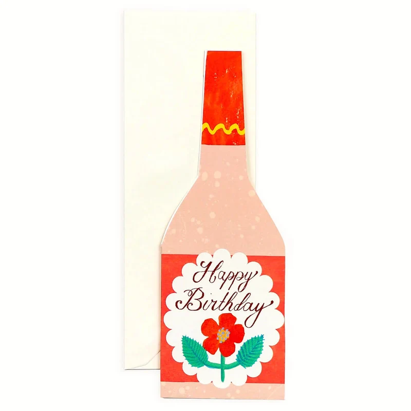 Birthday Rose Wine Bottle Greetings Card by Hadley