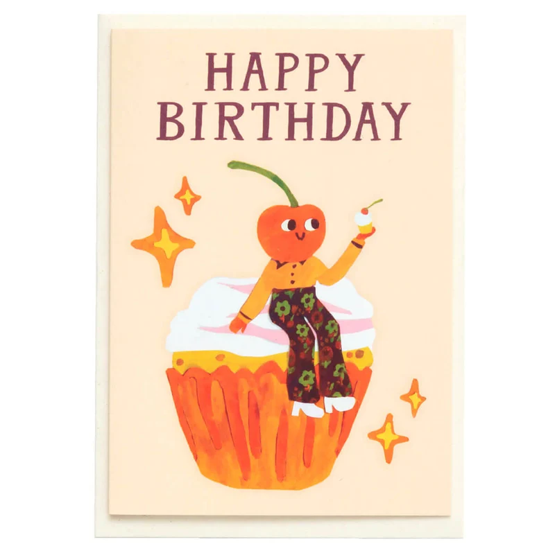 Happy Birthday Cherry Cupcake Greetings Card by Hadley