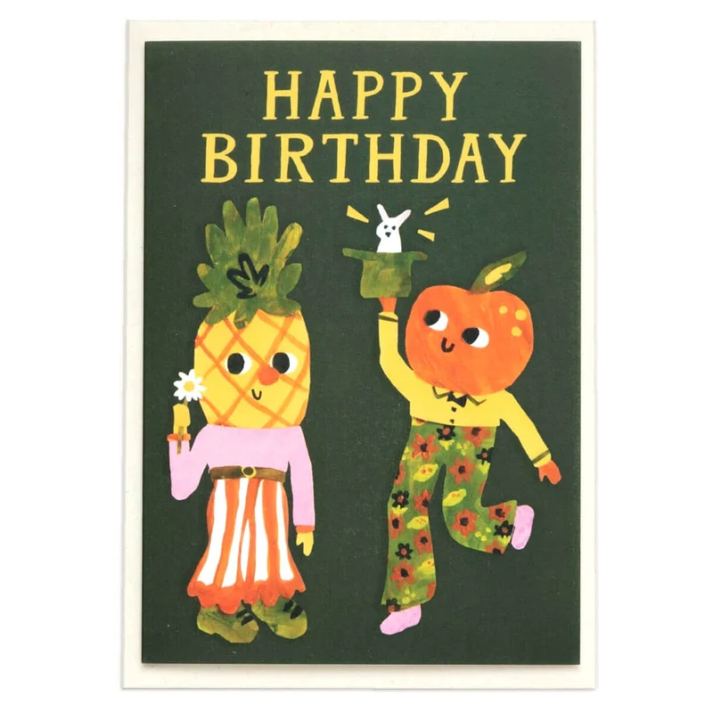 Happy Birthday Pineapple And Orange Greetings Card by Hadley