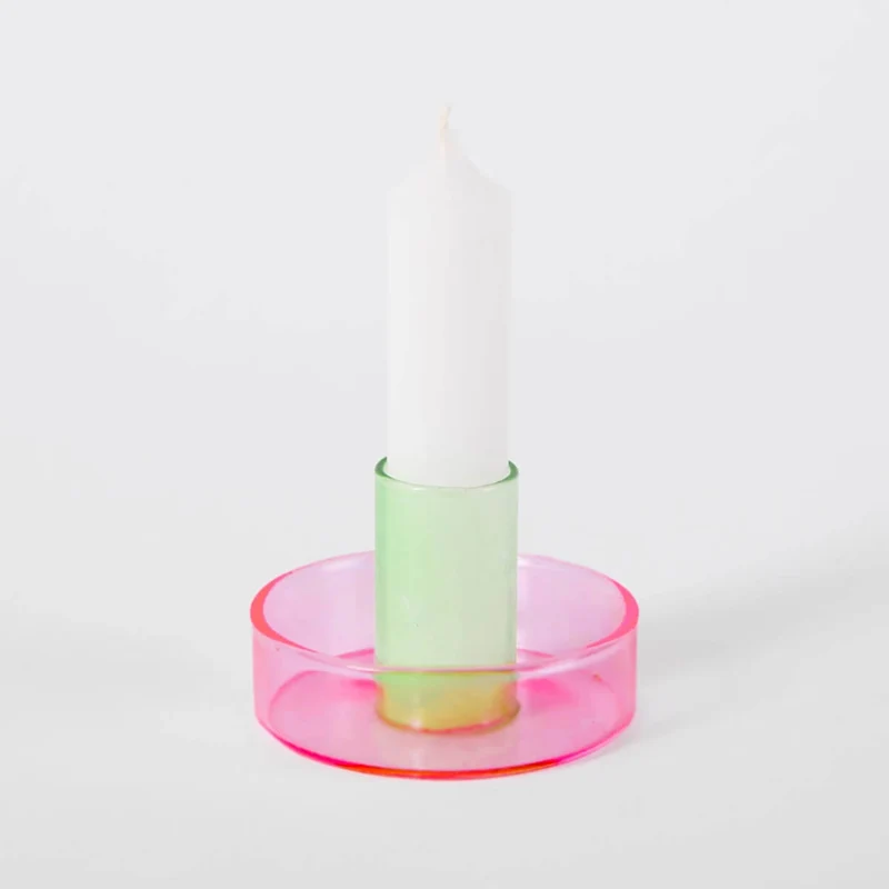 Duo Tone Glass Candle Holder in Pink / Green by Block Design