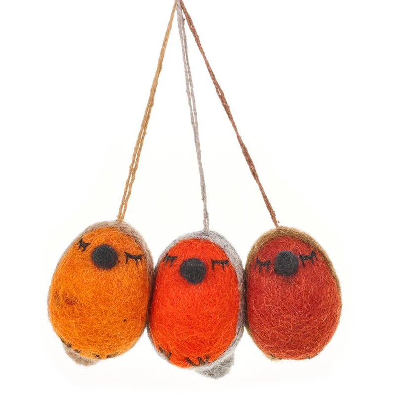 3 Winter Robins Hanging Christmas Decorations by Felt So Good