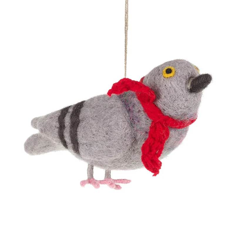 Pigeon Wearing A Scarf Hanging Decoration by Felt So Good