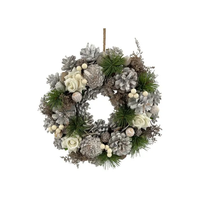 Krans med vita rosor 30 cm i dia