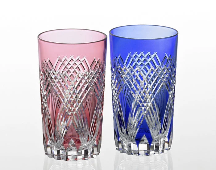 Kagami Kristall Edo Kiriko Glas Röd Blå TPS740-2757-AB