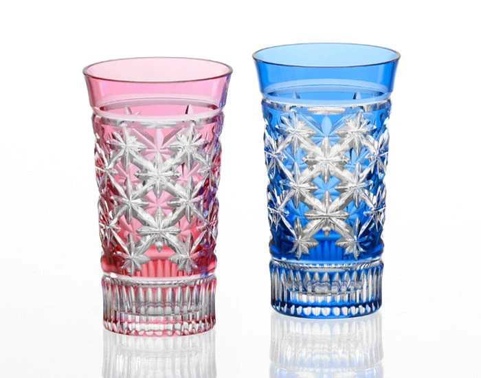 Kagami Kristall Edo Kiriko Glas Röd Blå TPS587-2951-AB