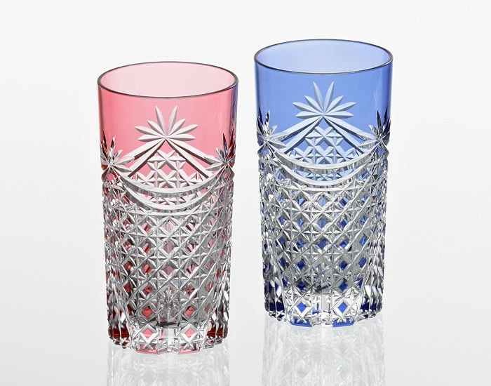 Kagami Kristall Edo Kiriko Glas Röd Blå TPS369-2835-AB