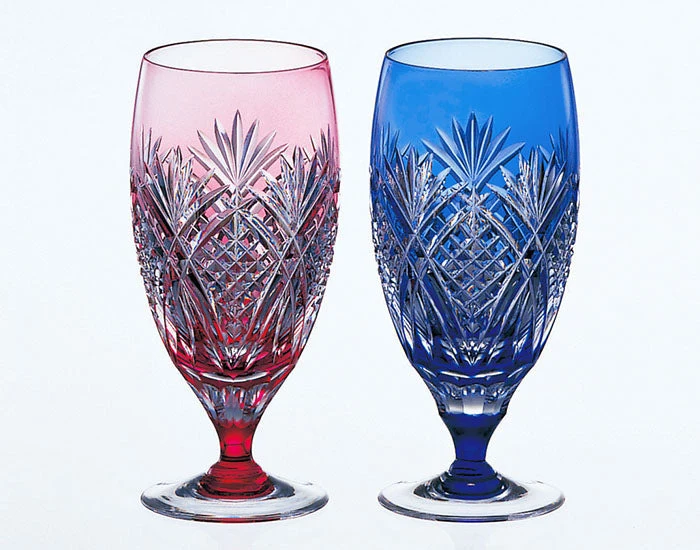 Kagami Kristall Edo Kiriko Glas Röd Blå 2697