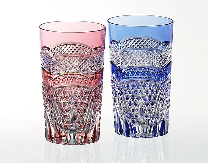 Kagami Kristall Edo Kiriko Glas Röd Blå 2941