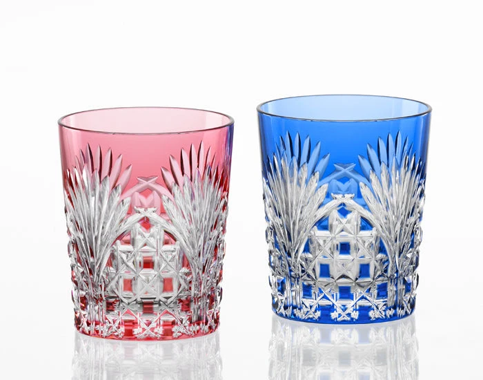 Kagami Kristall Edo Kiriko Glas Röd Blå TPS370-2943-AB