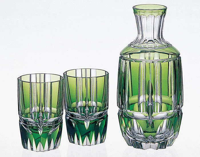 Kagami Kristall Edo Kiriko Glas Grön Bambu 2509