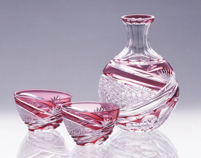 Kagami Kristall Edo Kiriko Glas Röd 2708